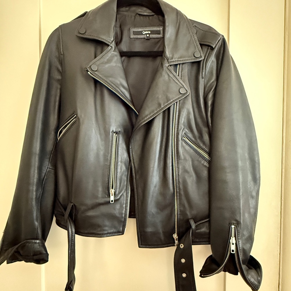 Quince Black Motorcycle Leather Jacket